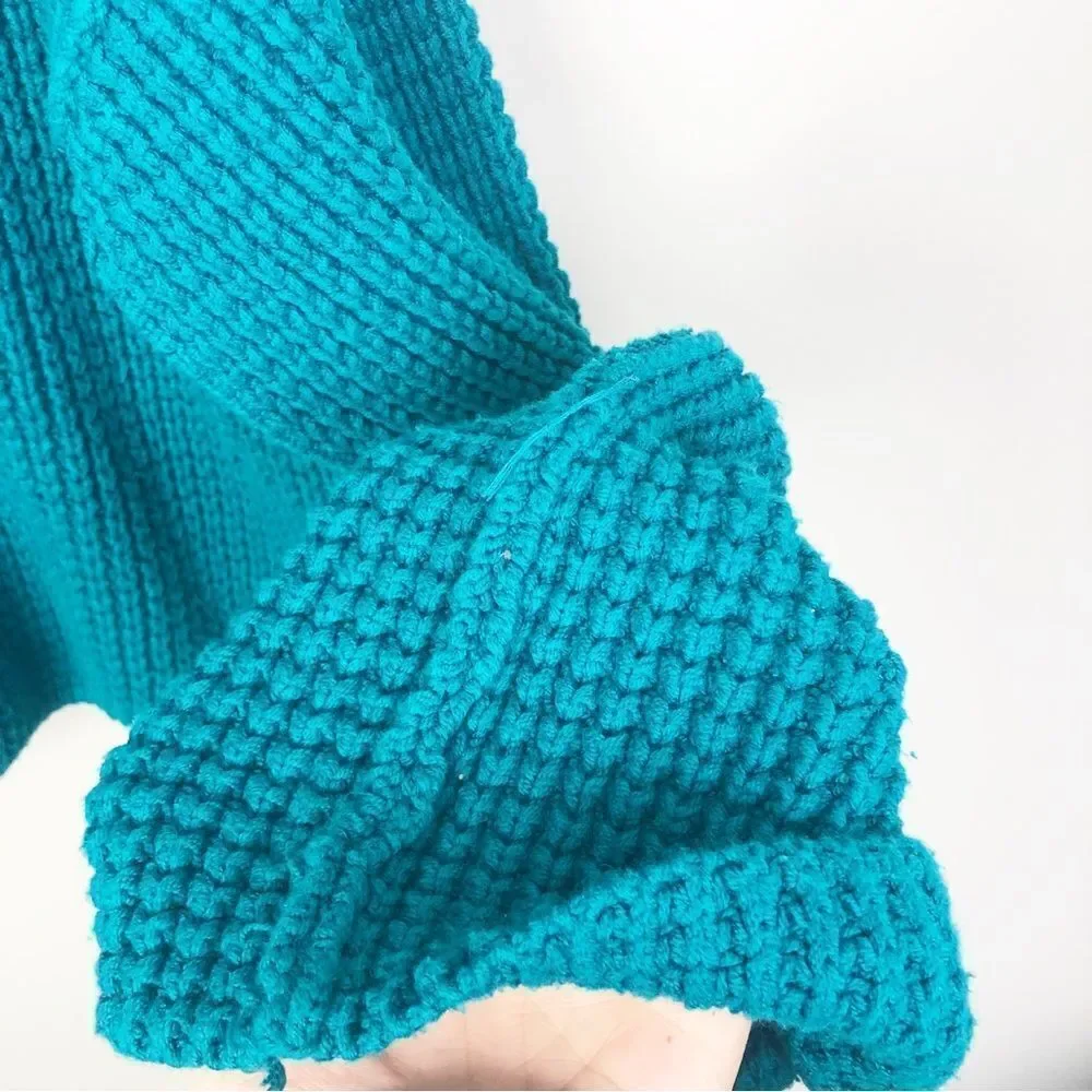 FREE PEOPLE | Park City Chunky Knit Teal Cowl Neck Sweater Women’s Size Medium